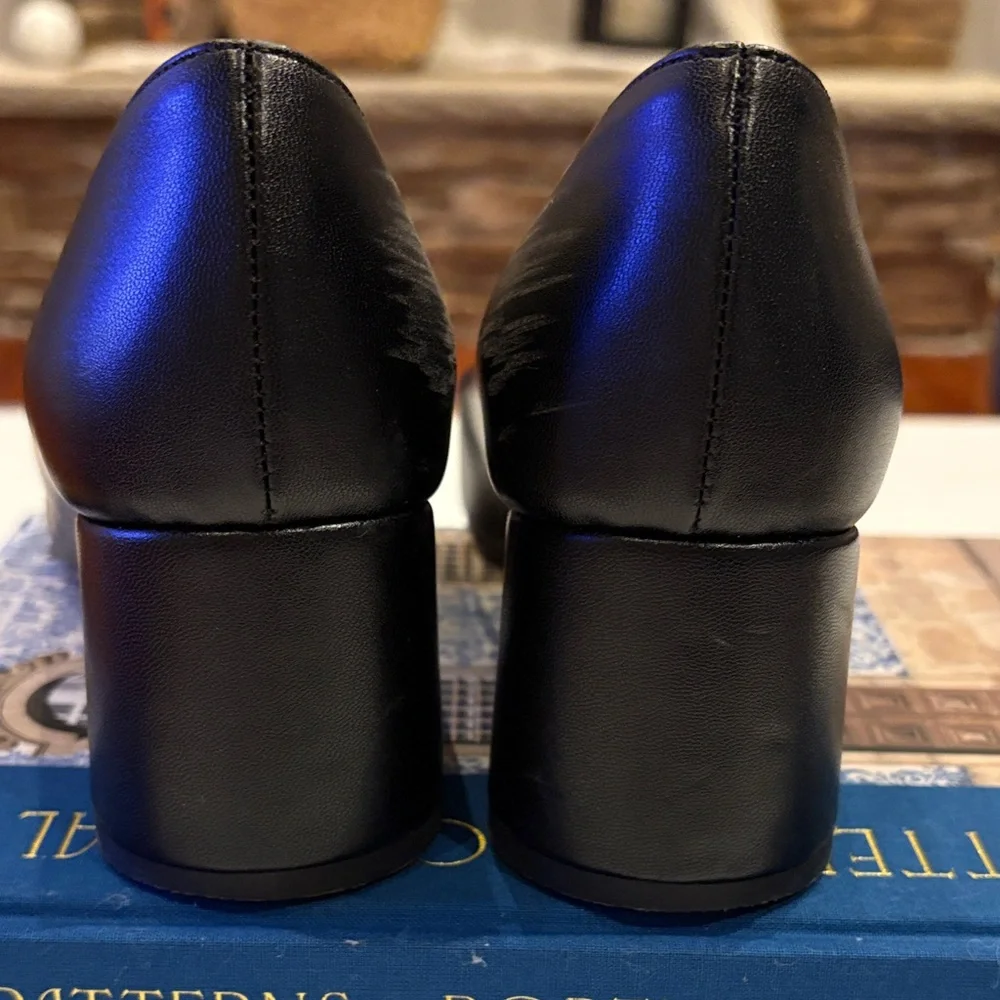 Gaia Shoes Black Leather Block Heels – Made in Italy Vera‎ Pelle “quality” Sz 38